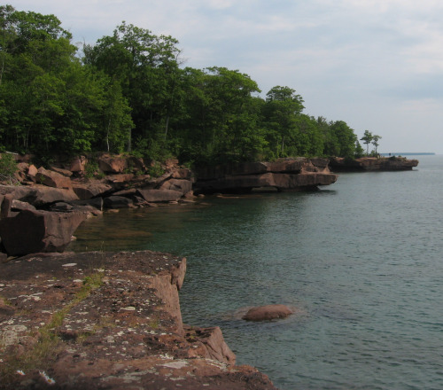 Figure 2. More shoreline made of Chequamegon Sandstone in Big Bay State Park, Madeline Island, Wisconsin. Glacial scour marks are visible on some of the rock surfaces.